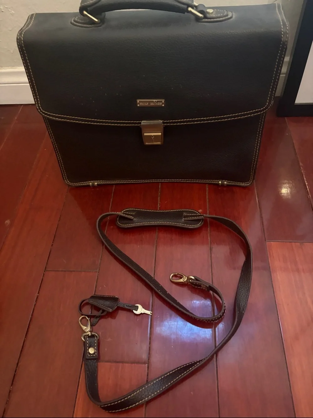 Brooks Brothers Men's Dark Brown Leather Briefcase with Top Handle